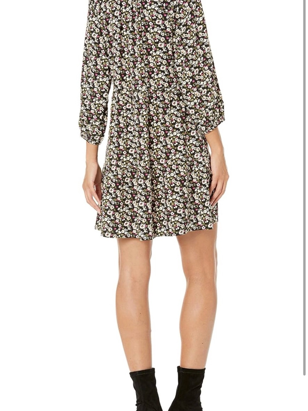 NWT The Drop Floral V-Neck Long Sleeve Mini Dress in Black FloralSz M - Picture 2 of 9